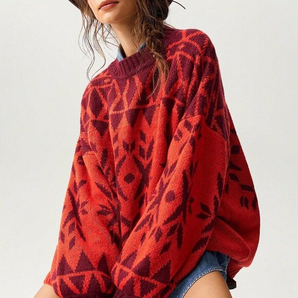 Casual Women's Crew Neck Long Sleeve Sweater - Picture 7 of 8